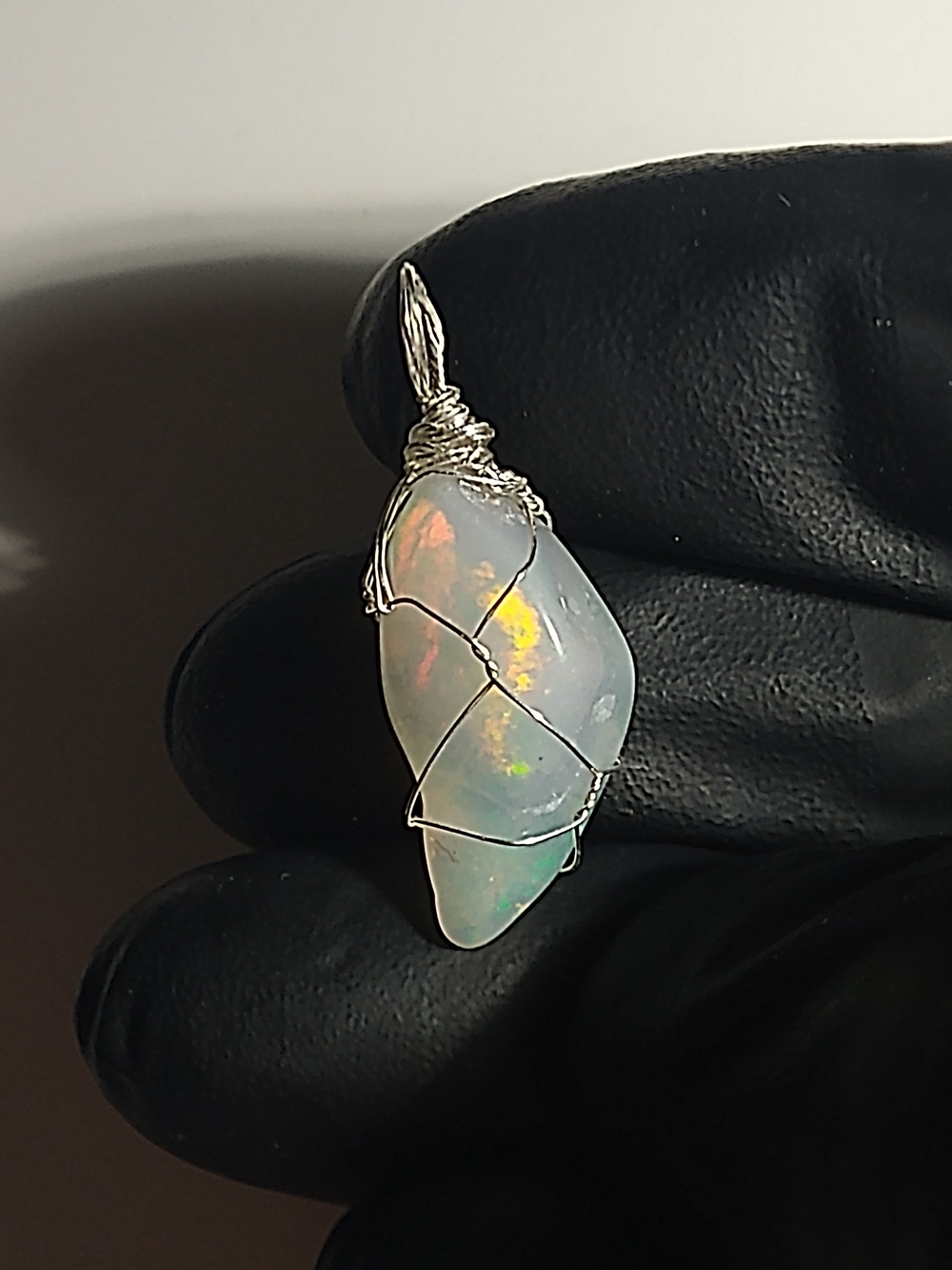 Bigger Size Crystal Opal Pendant Sterling Silver Wire Wrap